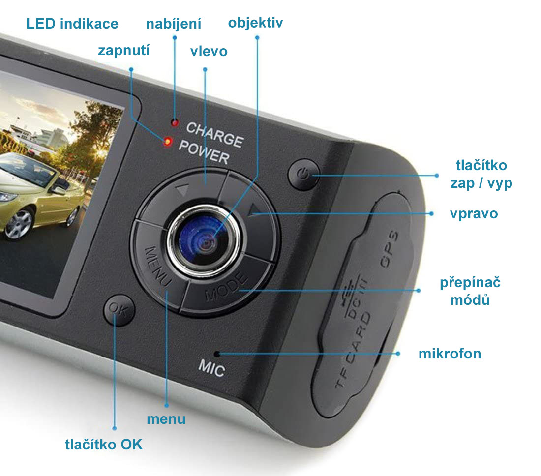 Duální kamera do auta Yikoo R300 Pro - Full HD, GPS, G-senzor