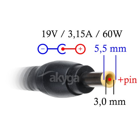 Napájecí zdroj Akyga AK-ND-13 19V/3.15A 60W 5.5x3.0mm + pin - neoriginální