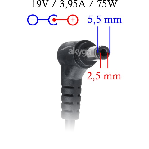 Napájecí zdroj Akyga AK-ND-02 19V/3.95A 75W 5.5x2.5mm konektor - neoriginální
