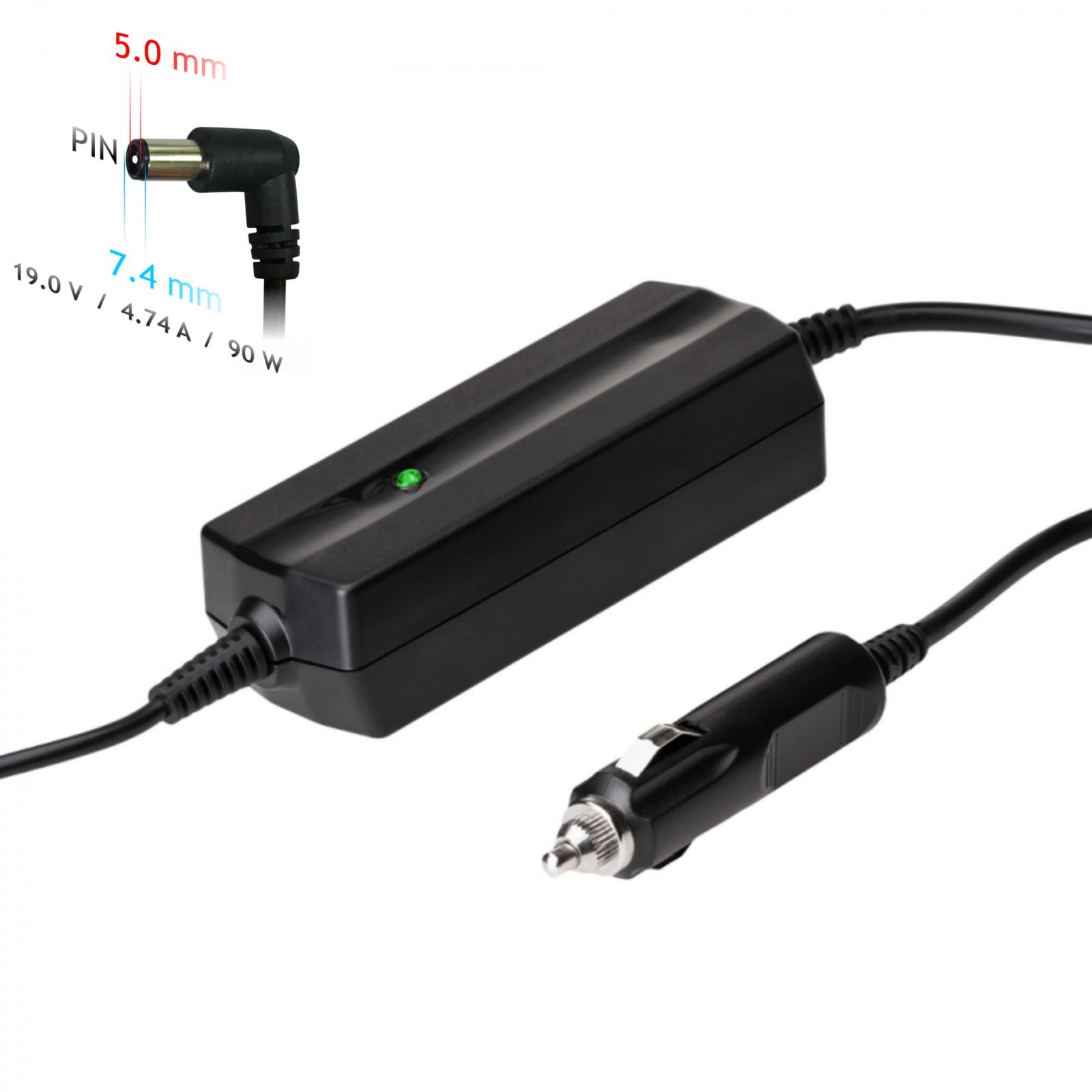 Napájecí zdroj do auta Akyga AK-ND-32 - 19V / 4.74A 90W 7.4 x 5.0 mm + pin - neoriginální
