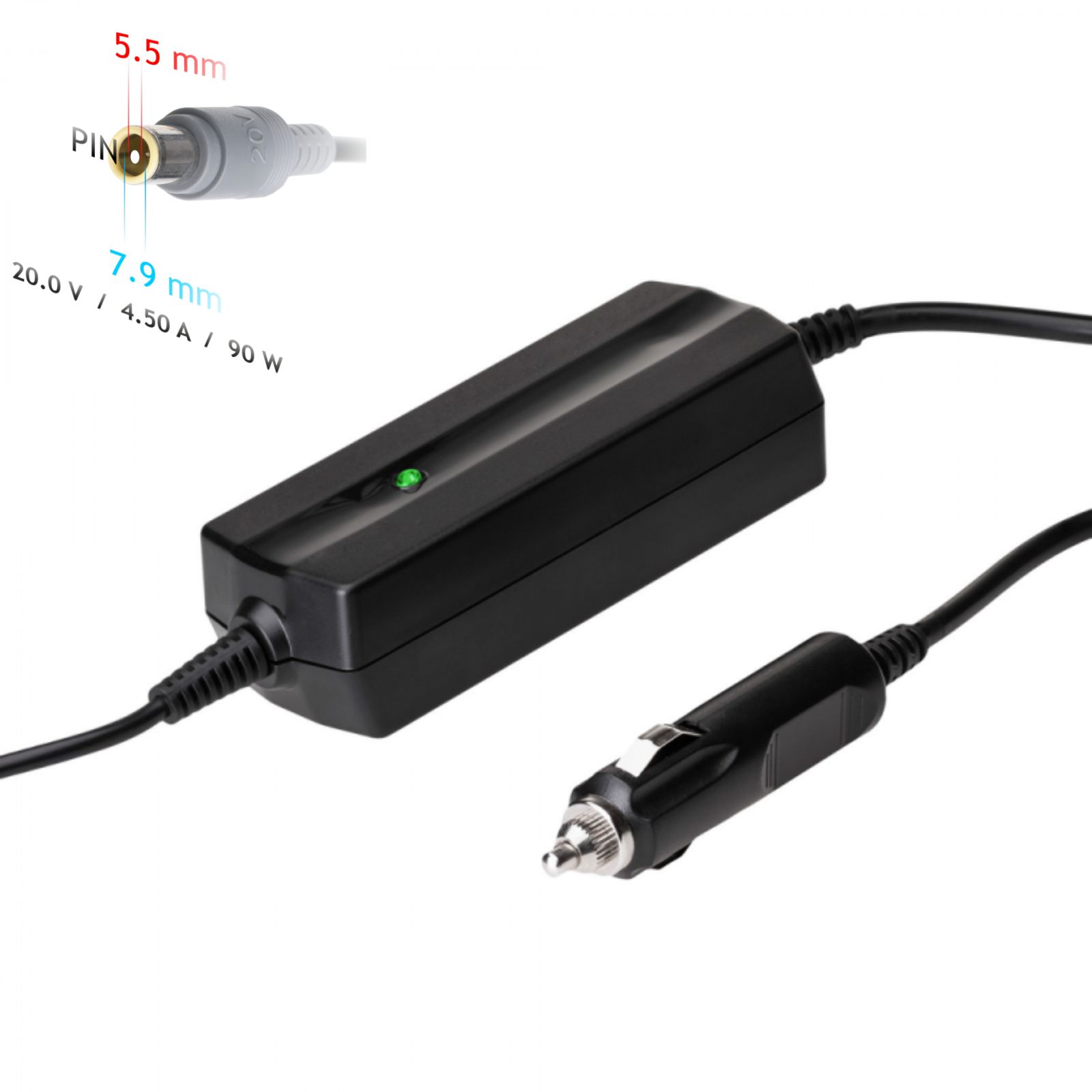 Napájecí zdroj do auta Akyga AK-ND-39 - 20V / 4.5A 90W 7.9 x 5.5 mm + pin - neoriginální