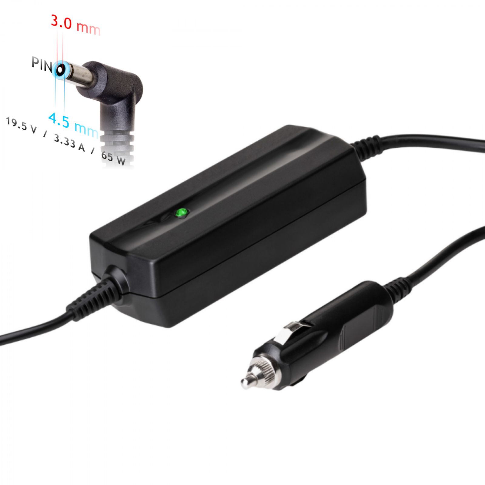Napájecí zdroj do auta Akyga AK-ND-40 - 19.5V / 3.33A 65W 4.5 x 3.0 mm + pin - neoriginální