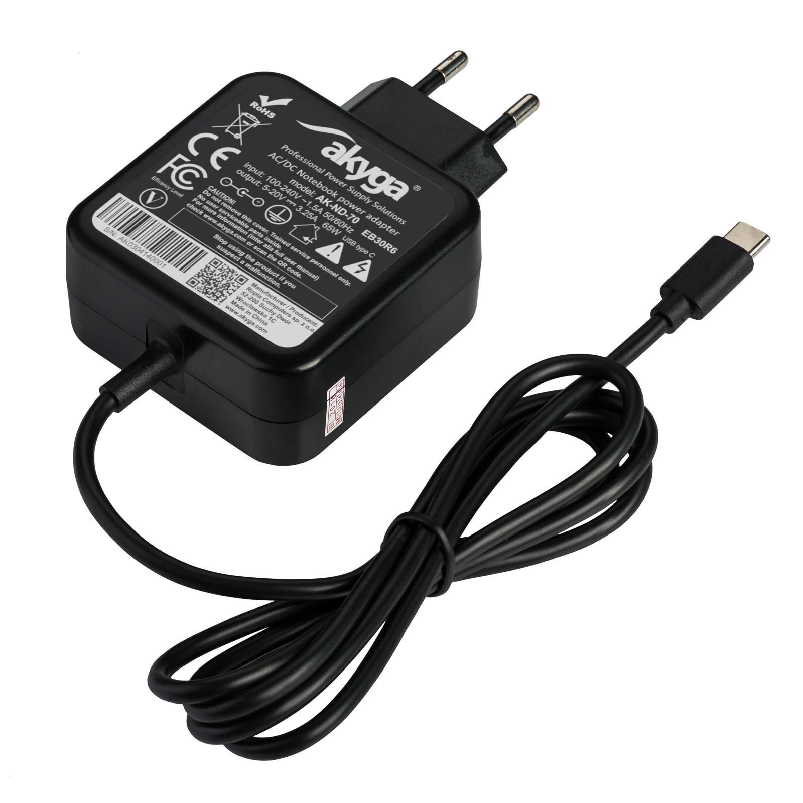 Napájecí zdroj Akyga AK-ND-70 5-20V/3-3.25A 65W USB-C konektor - neoriginální