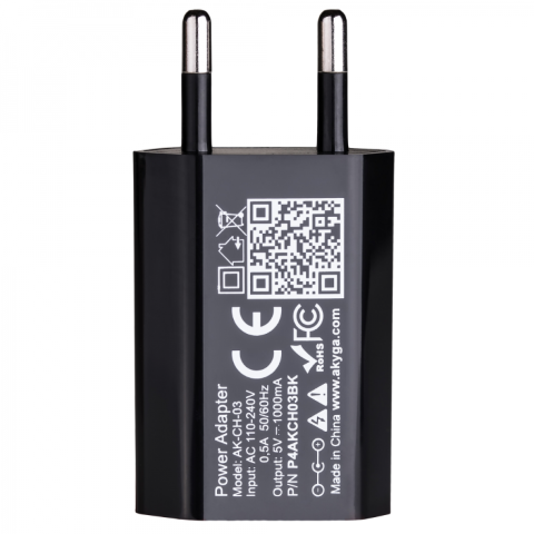Nabíječka Akyga AK-CH-03BK - USB nabíječka do el. sítě  s výstupem 5V/1000mA