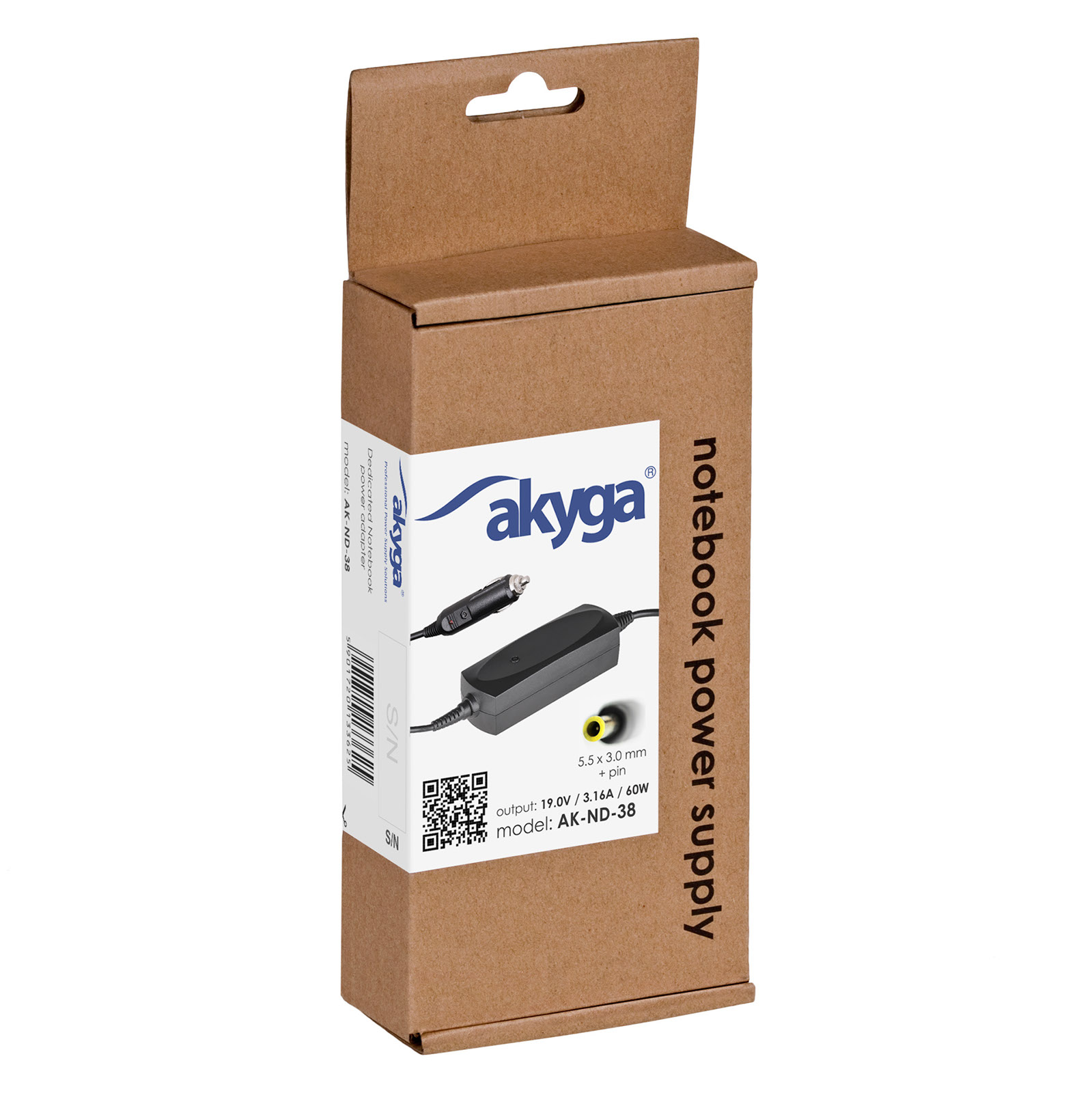 Napájecí zdroj do auta Akyga AK-ND-38 - 19V / 3.16A 60W 5.5 x 3.0 mm + pin - neoriginální