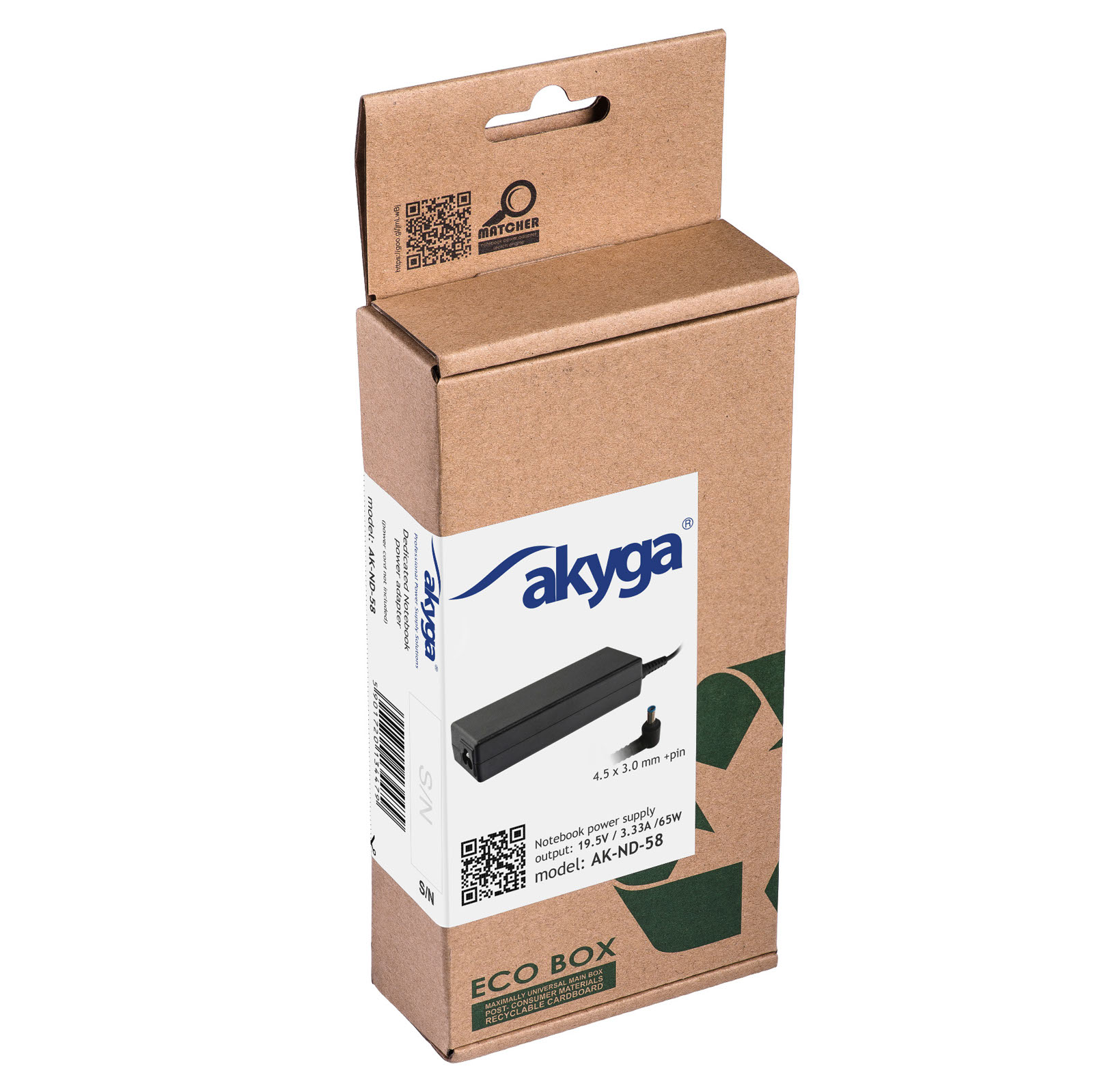Napájecí zdroj Akyga AK-ND-58 19.5V/3.33A 65W 4.5x3.0mm + pin - neoriginální
