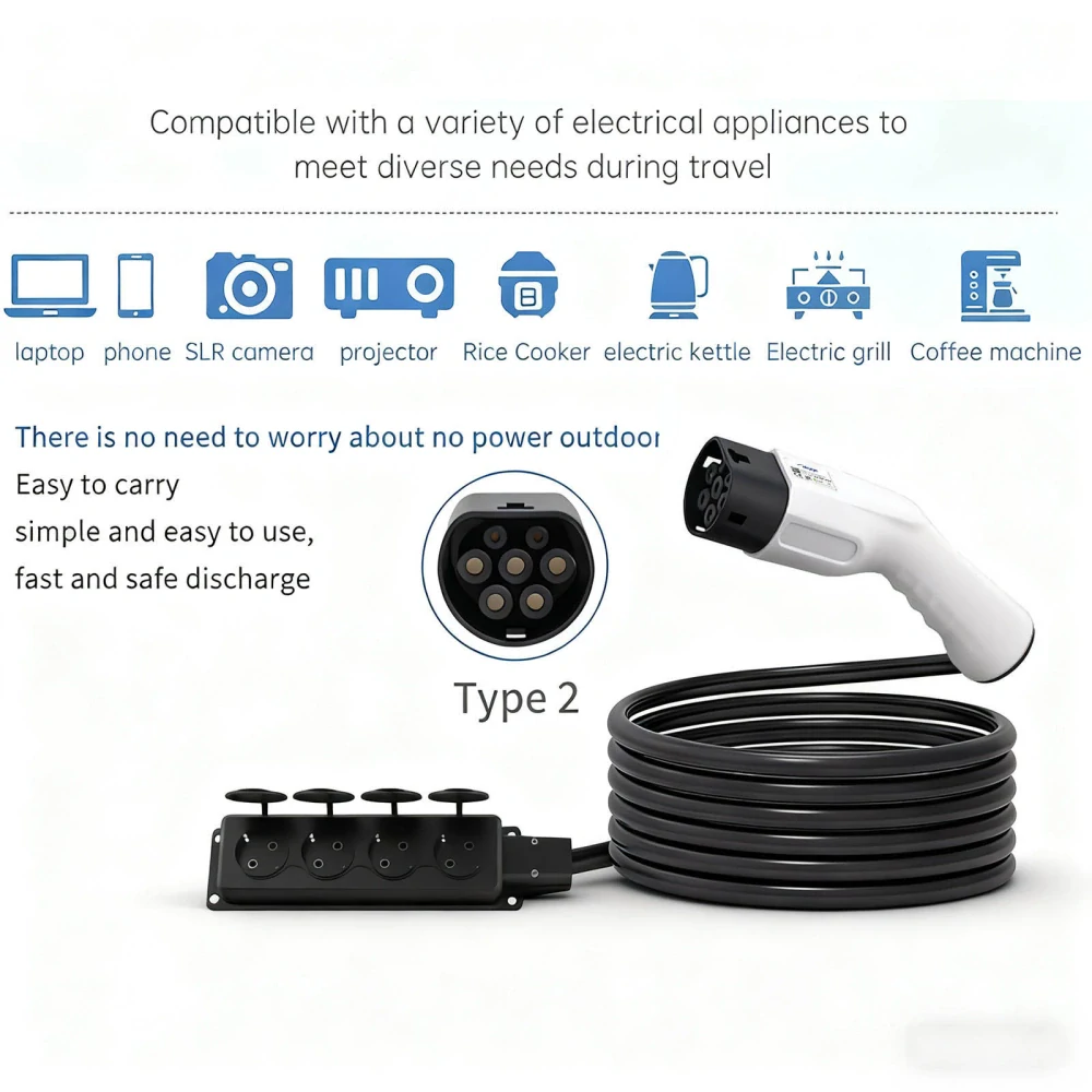 Adaptér pro elektromobily Akyga AK-SC-E27 - Type2 / 4x Schuko V2L 16A 3m