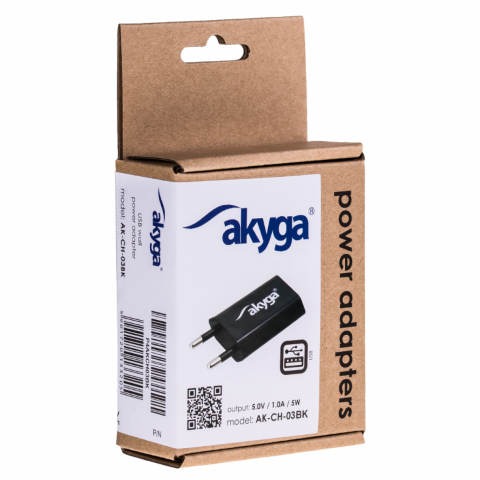 Nabíječka Akyga AK-CH-03BK - USB nabíječka do el. sítě  s výstupem 5V/1000mA