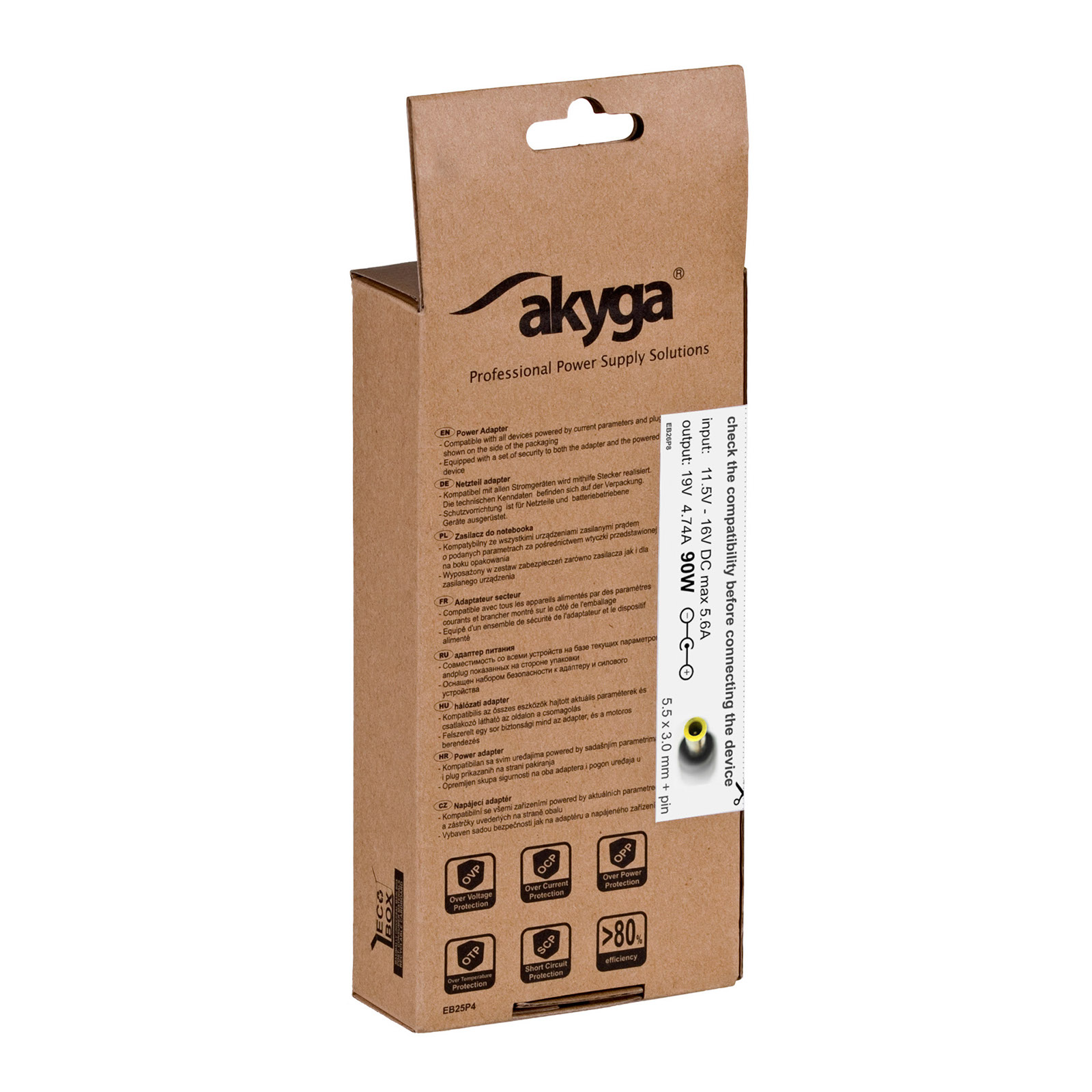 Napájecí zdroj do auta Akyga AK-ND-37 - 19V / 4.74A 90W 5.5 x 3.0 mm + pin - neoriginální