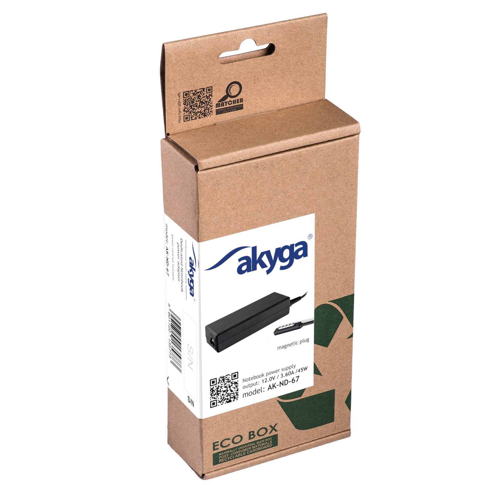 Napájecí zdroj Akyga AK-ND-67 12V/3.60A 45W Magnetic Surface plug - neoriginální