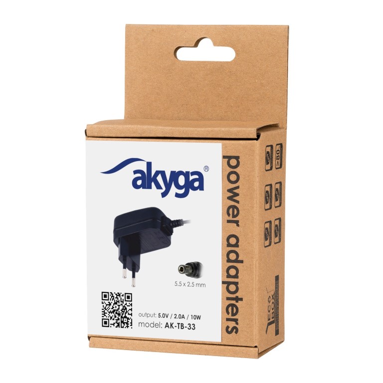 Síťová nabíječka Akyga AK-TB-33 - 5V/2A 10W 5.5x2.5mm konektor - neoriginální