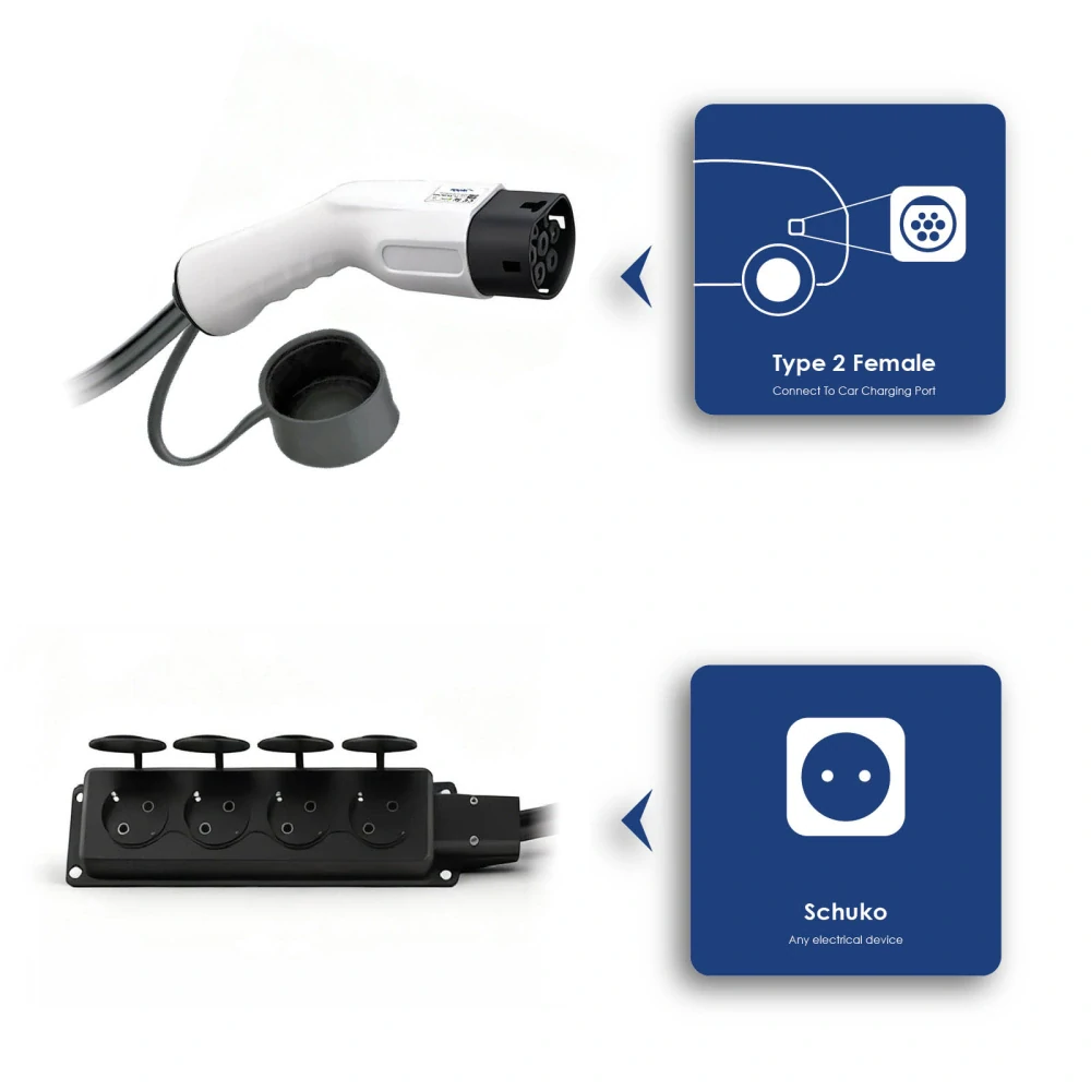Adaptér pro elektromobily Akyga AK-SC-E27 - Type2 / 4x Schuko V2L 16A 3m