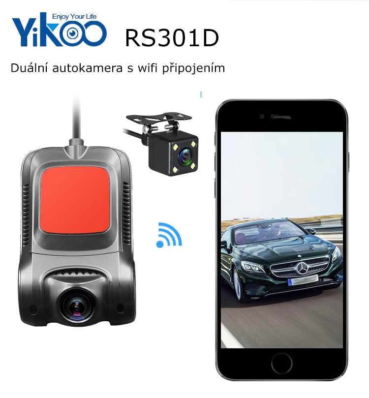 Skrytá duální kamera do auta Yikoo RS301D - FullHD, WiFi